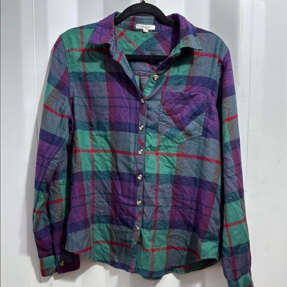 Maurices Plaid Button-Up Shirt in Green and Purple - Picture 1 of 4